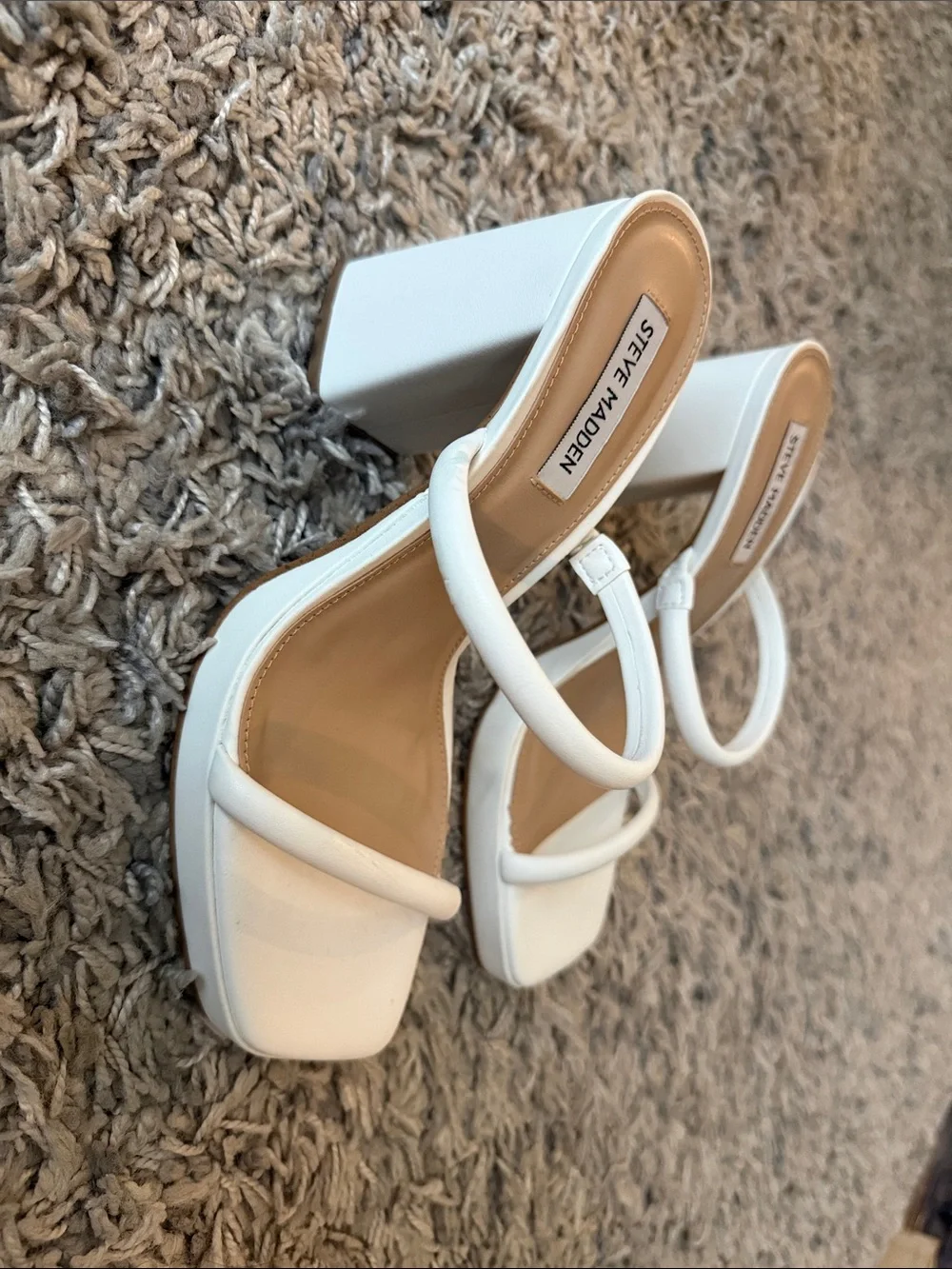 Steve Madden White Double-Strap Square Toe Heeled Sandals